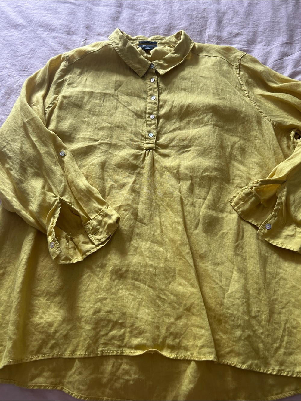 Jones New York Mustard Yellow Linen Button-Up Blouse